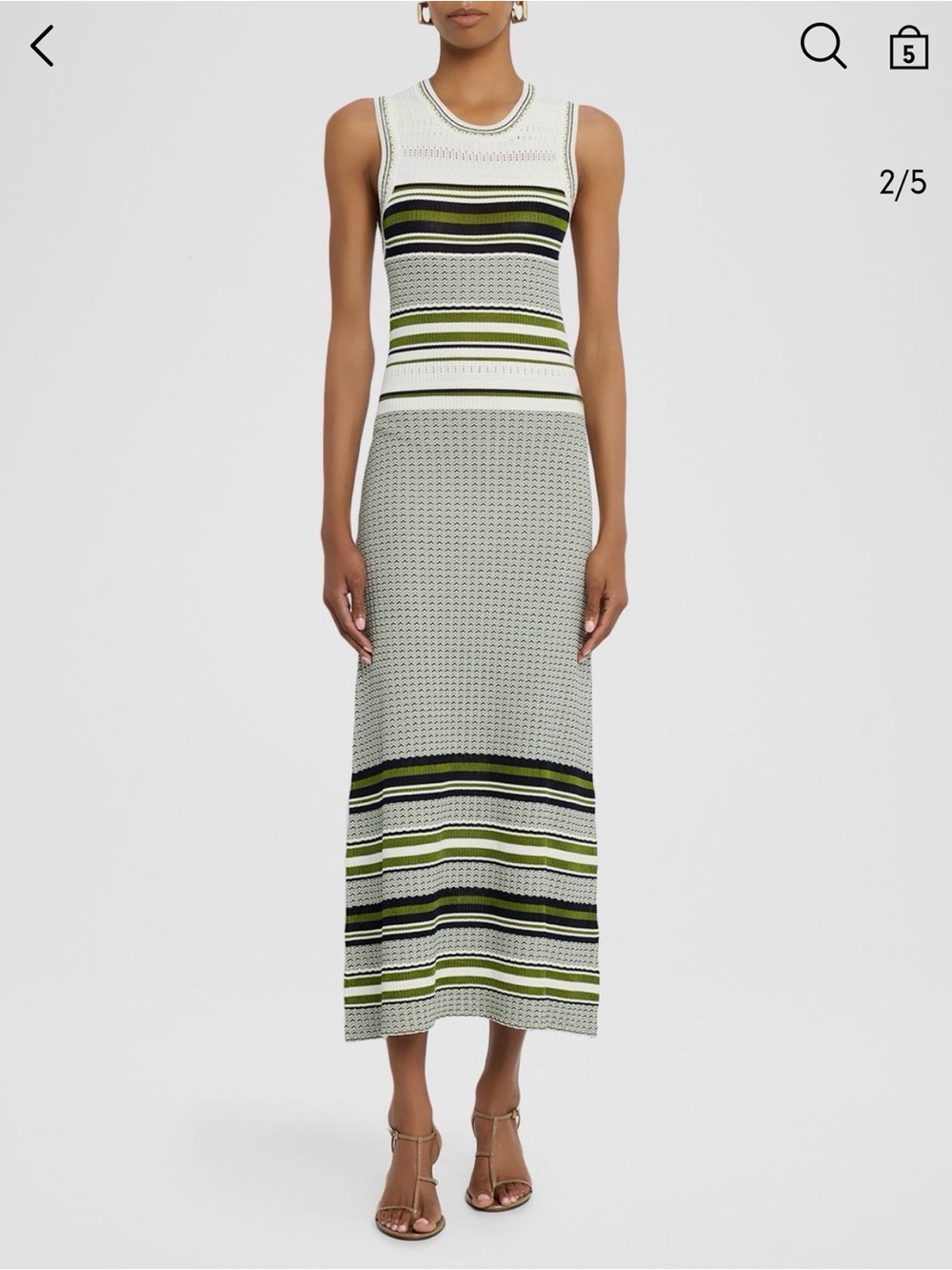 Veronica Beard Olive, Black and White Striped Knit Maxi Skirt